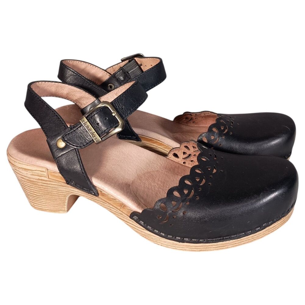 Dansko Mary Jane Shoes Toe Closed Black Leather Perforated Block Heel 38/7.5 - 8 - Picture 2 of 13
